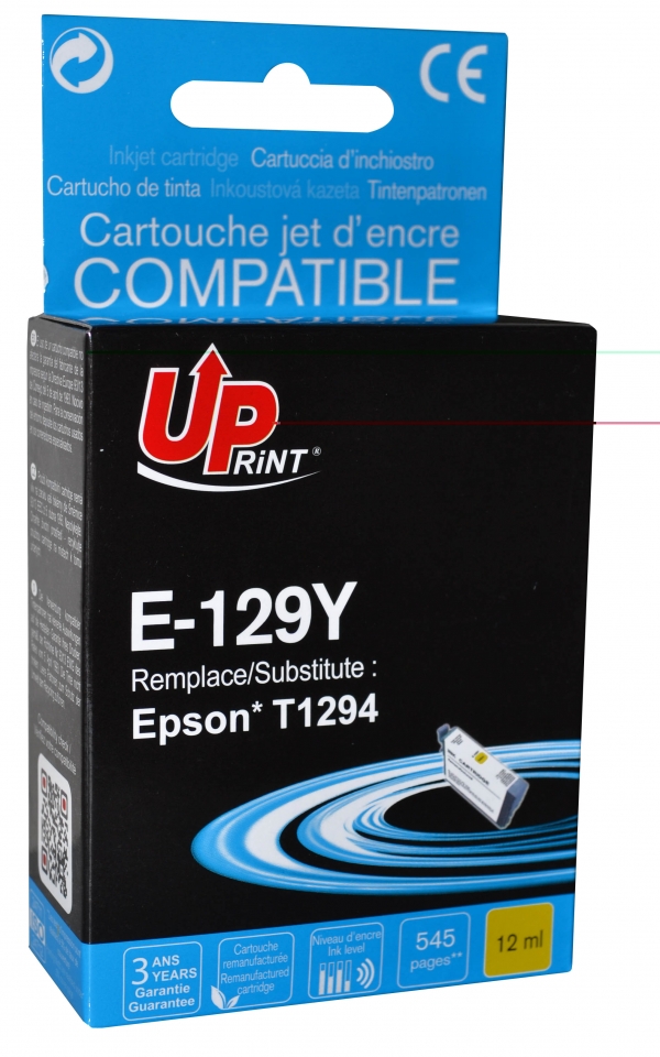 ✓ Cartouche encre UPrint compatible EPSON T129 XL jaune couleur jaune en  stock - 123CONSOMMABLES