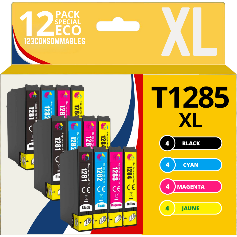 Pack compatible avec EPSON T1285, 12 cartouches