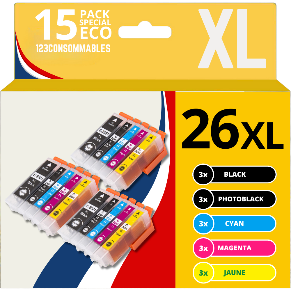 Pack compatible EPSON 26XL, 15 cartouches