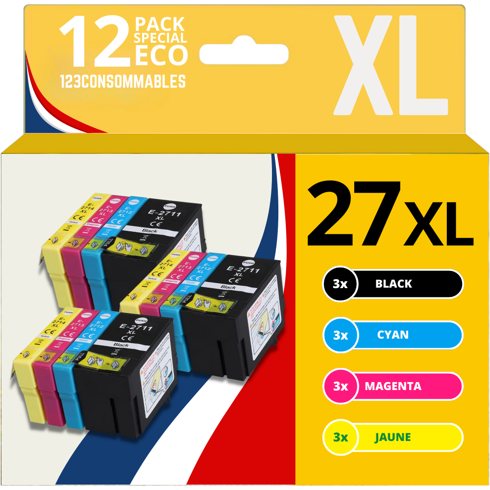 Pack compatible EPSON 27XL, 12 cartouches