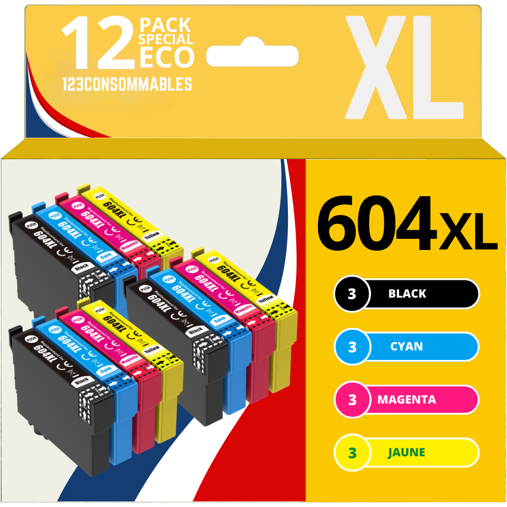 Pack compatible avec EPSON 604XL, 12 cartouches