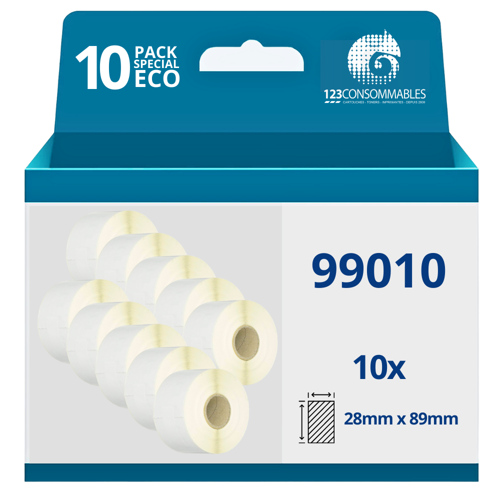 Pack de 10 Rouleaux étiquettes compatibles DYMO 99010 étiquettes d'adresse, 28mm x 89mm