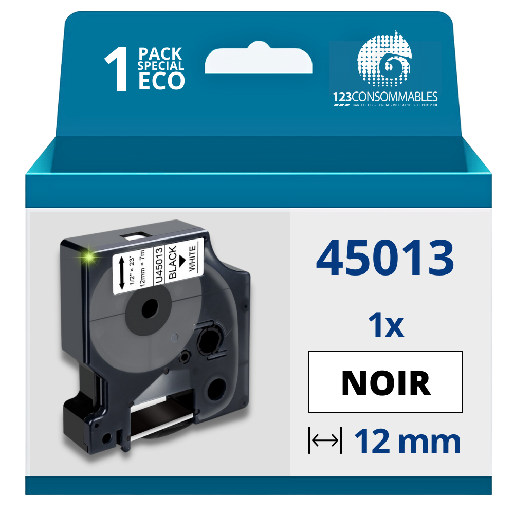 Ruban d'etiquettes Thermique Dymo 40913 - 9 mm - Noir/Blanc - Papeterie  Michel
