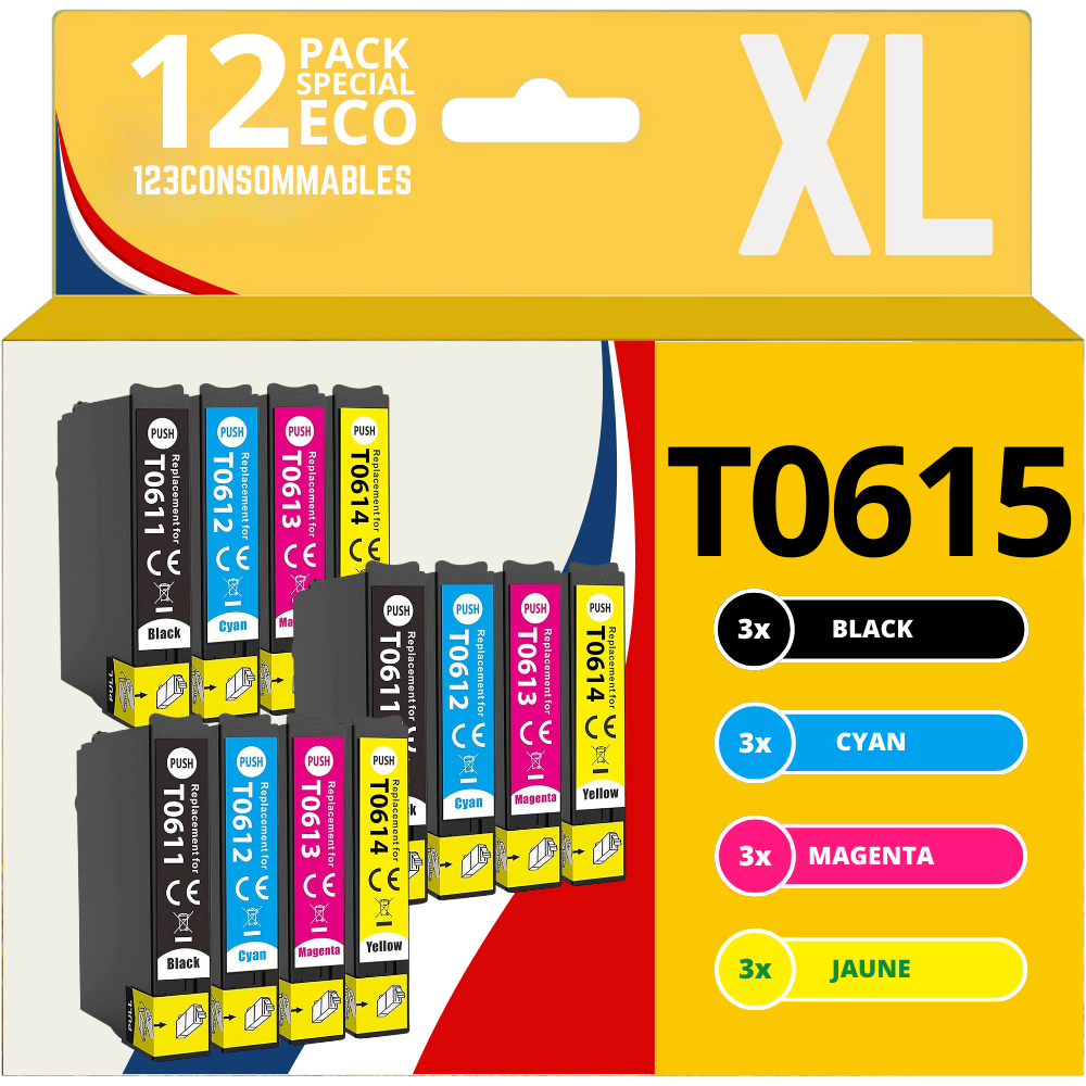 Pack compatible EPSON T0615, 12 cartouches