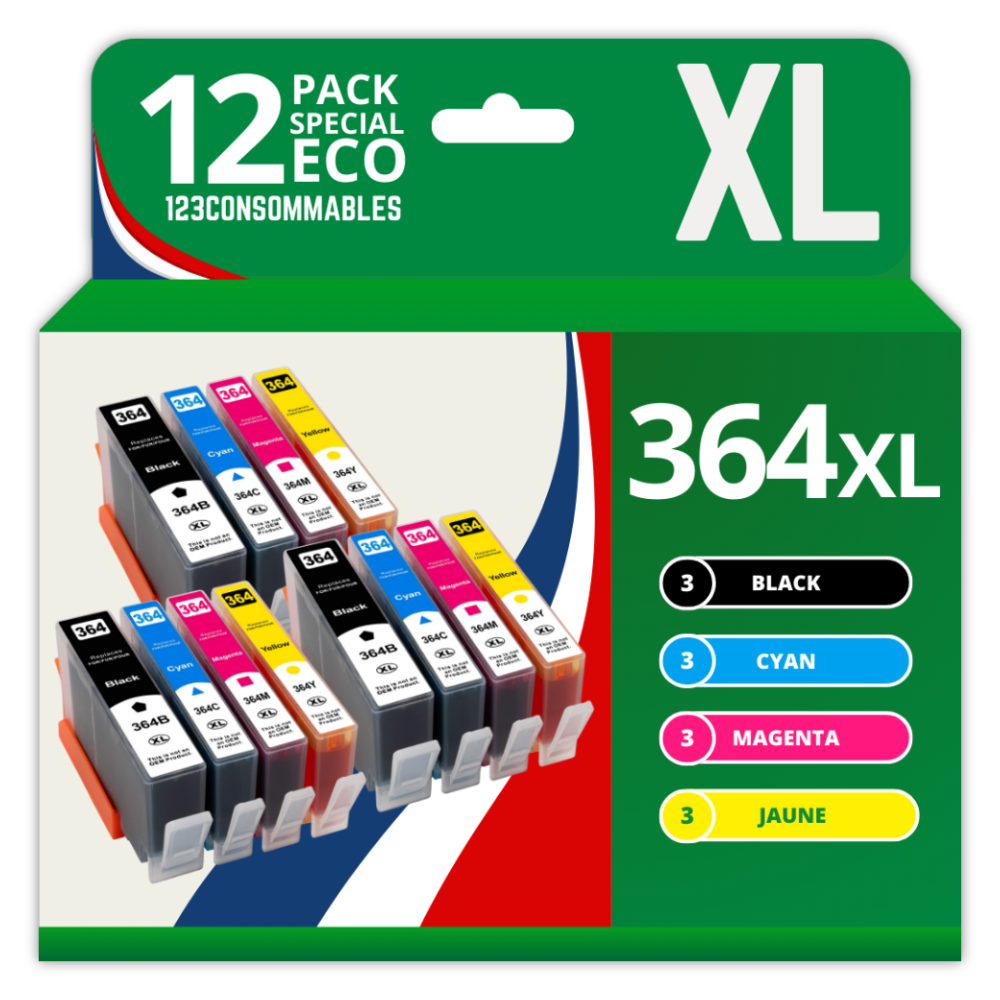 Pack 12 cartouches compatibles HP 364 XL