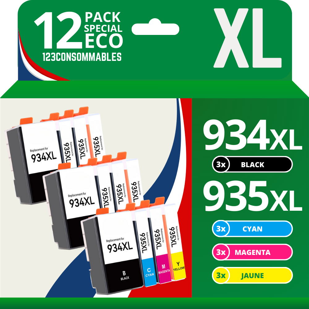 Pack 12 cartouches compatible HP 934XL/935XL