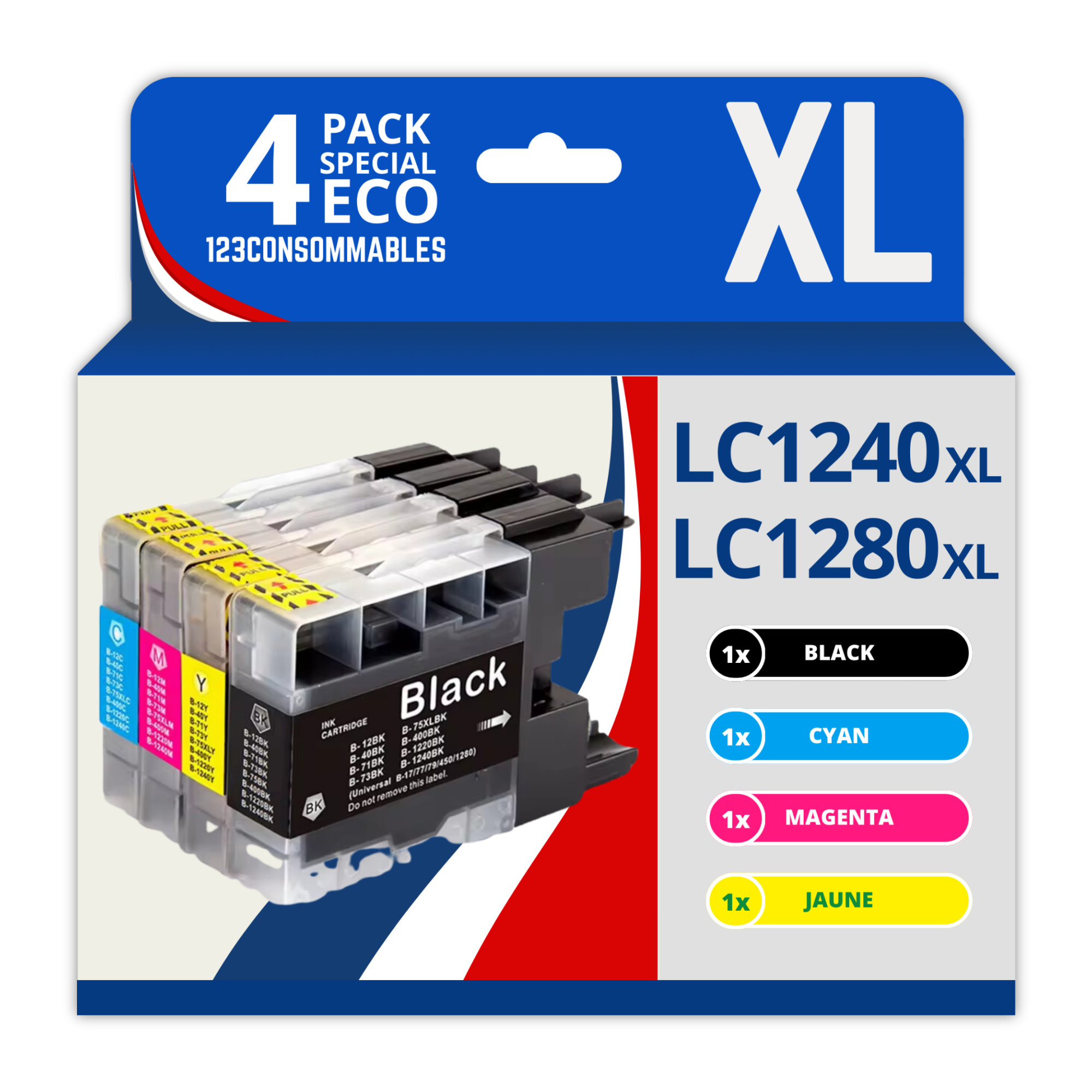 Pack compatible BROTHER LC1240/LC1280, 4 cartouches