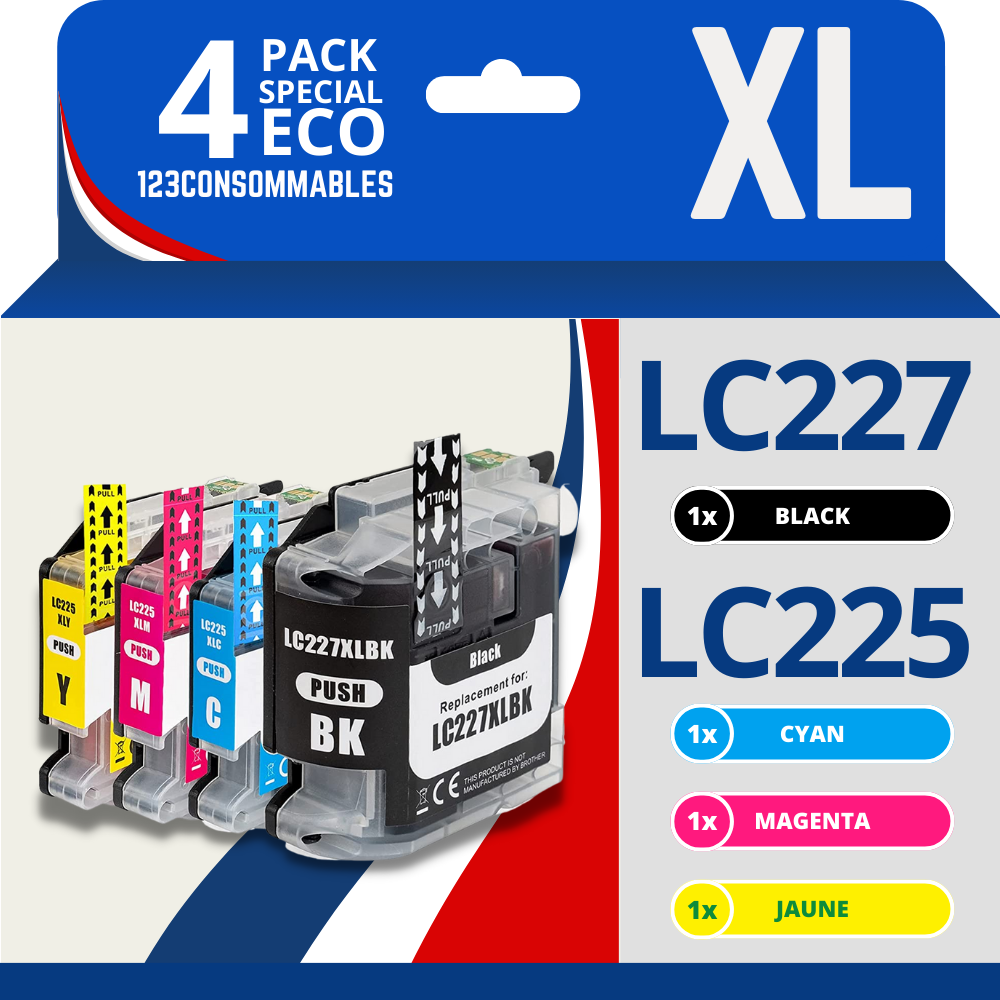 Pack 4 cartouche compatible BROTHER LC227XL, LC225XL