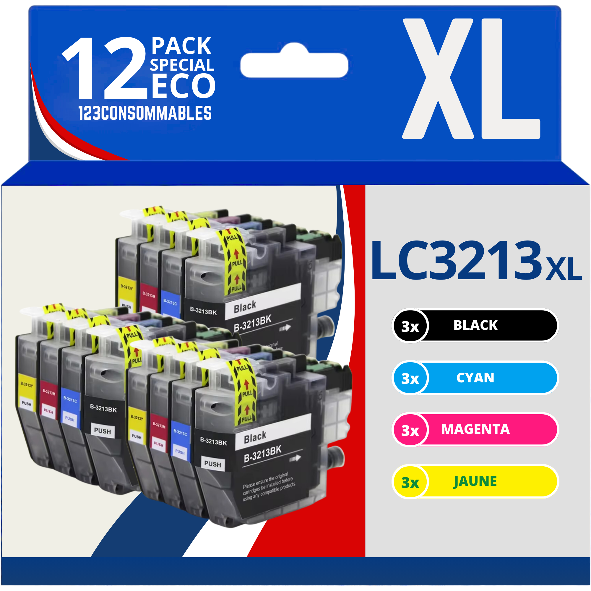Pack compatible BROTHER LC-3213 XL 12 cartouches
