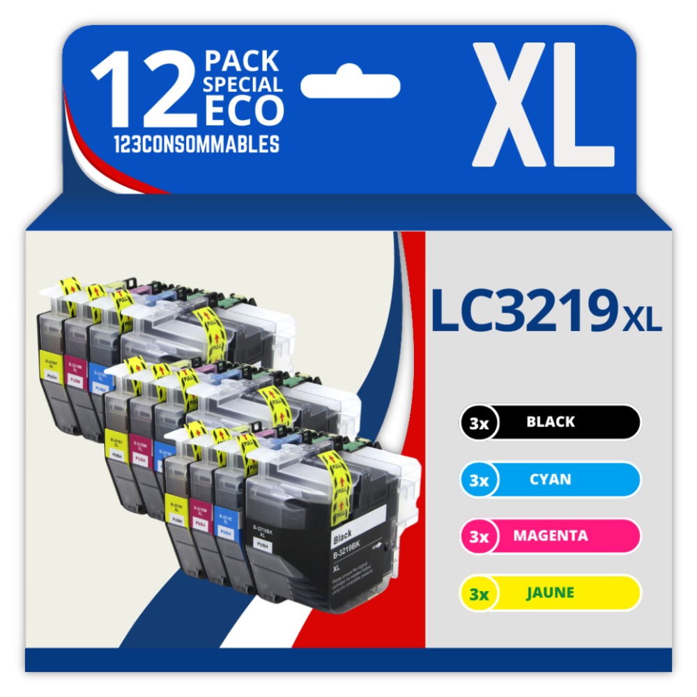 Pack 12 cartouches compatibles BROTHER LC3219 XL