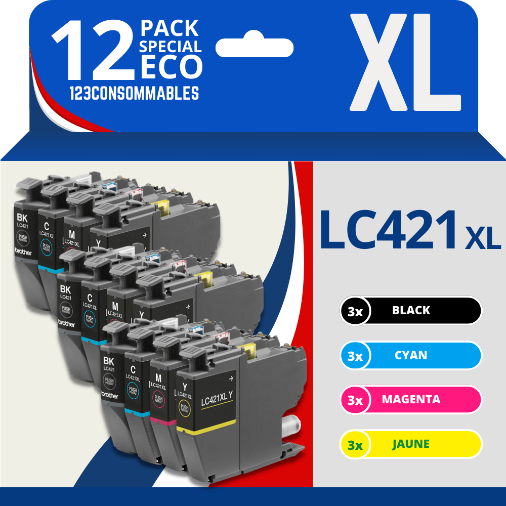 Pack compatible Brother LC421XL, 12 cartouches