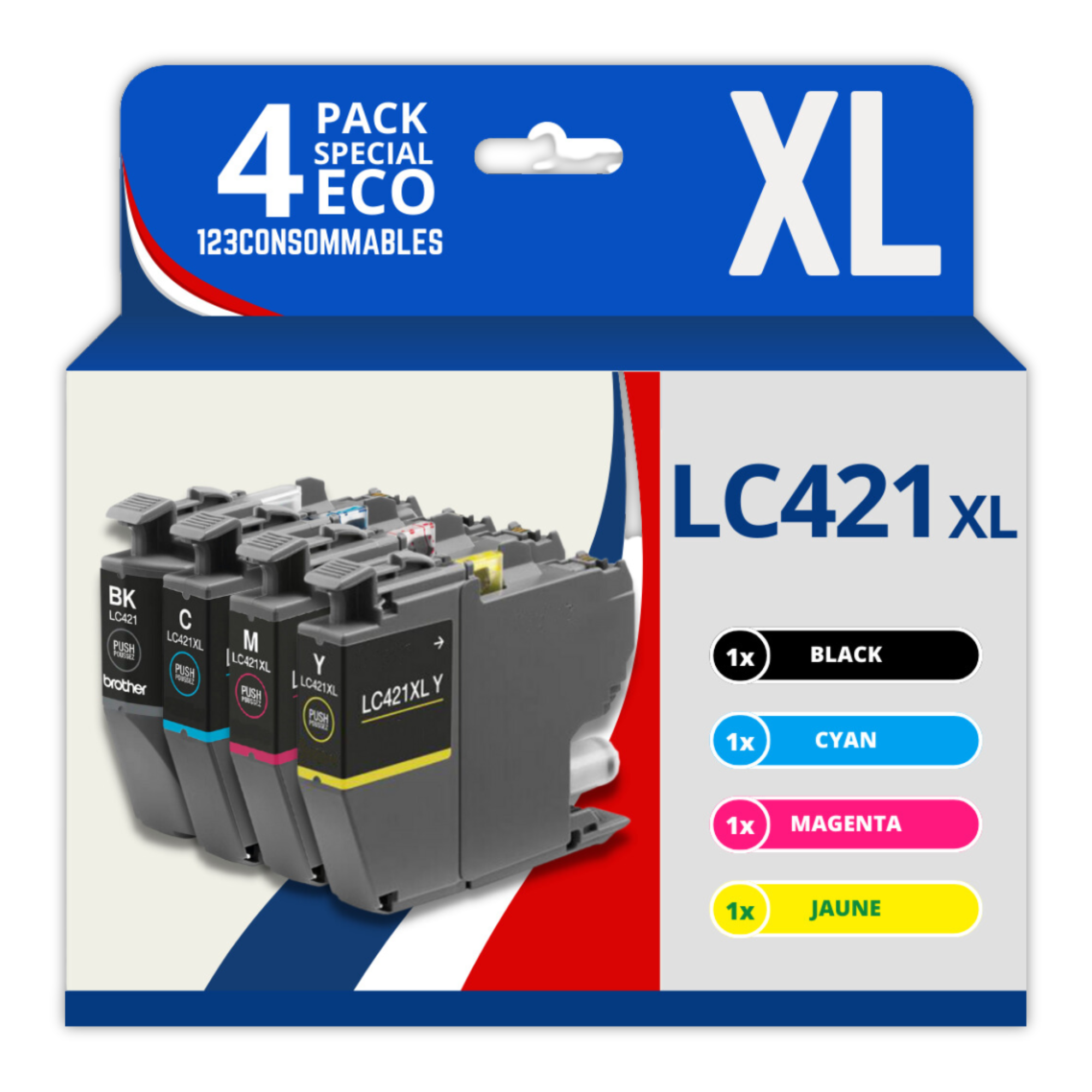 Pack compatible Brother LC421 XL, 4 cartouches