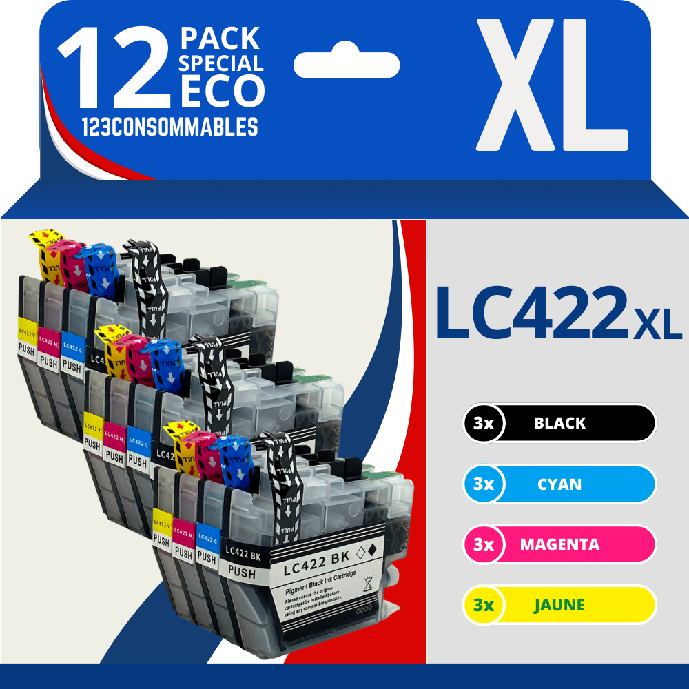 Pack compatible BROTHER LC422XL, 12 cartouches