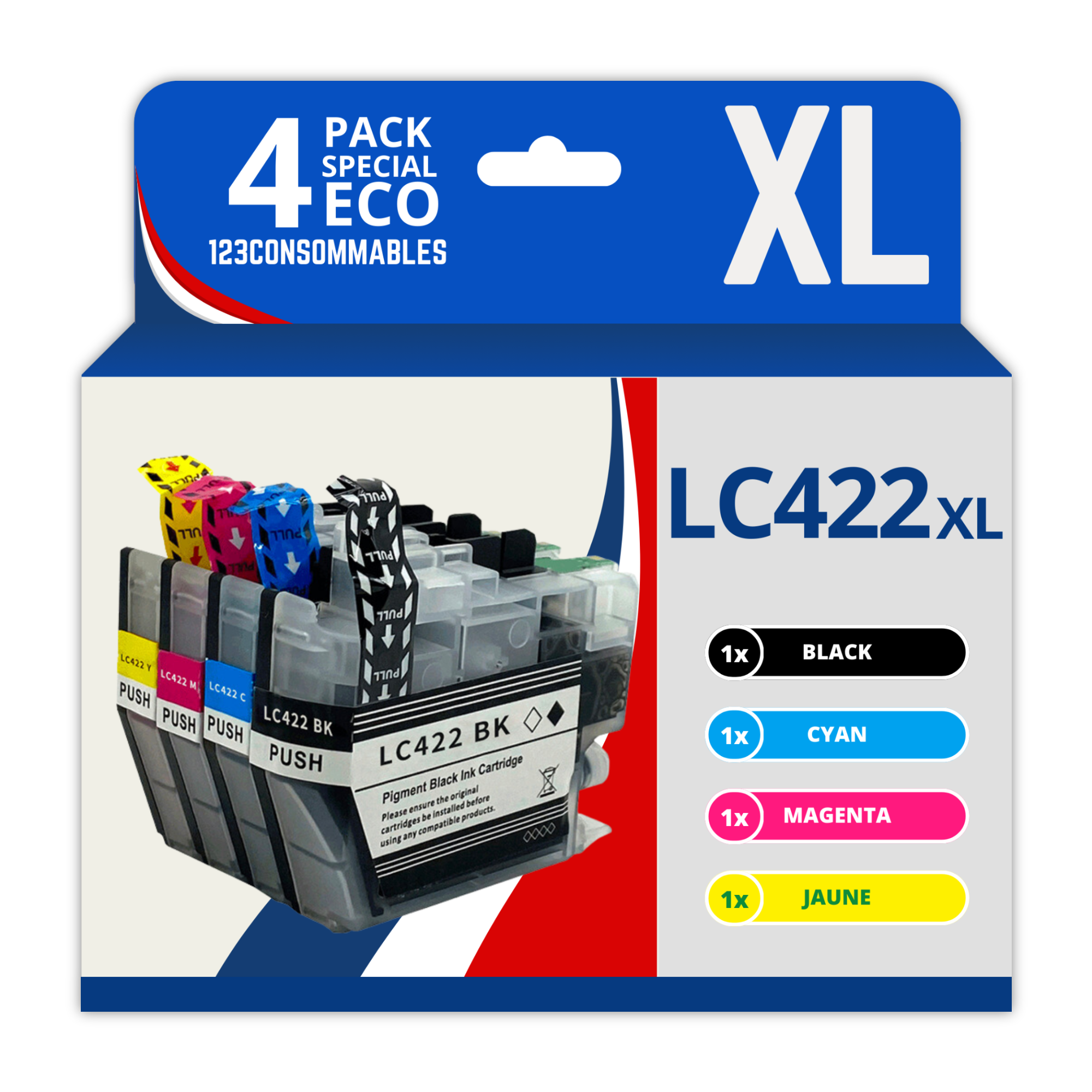 Pack compatible BROTHER LC422 XL, 4 cartouches