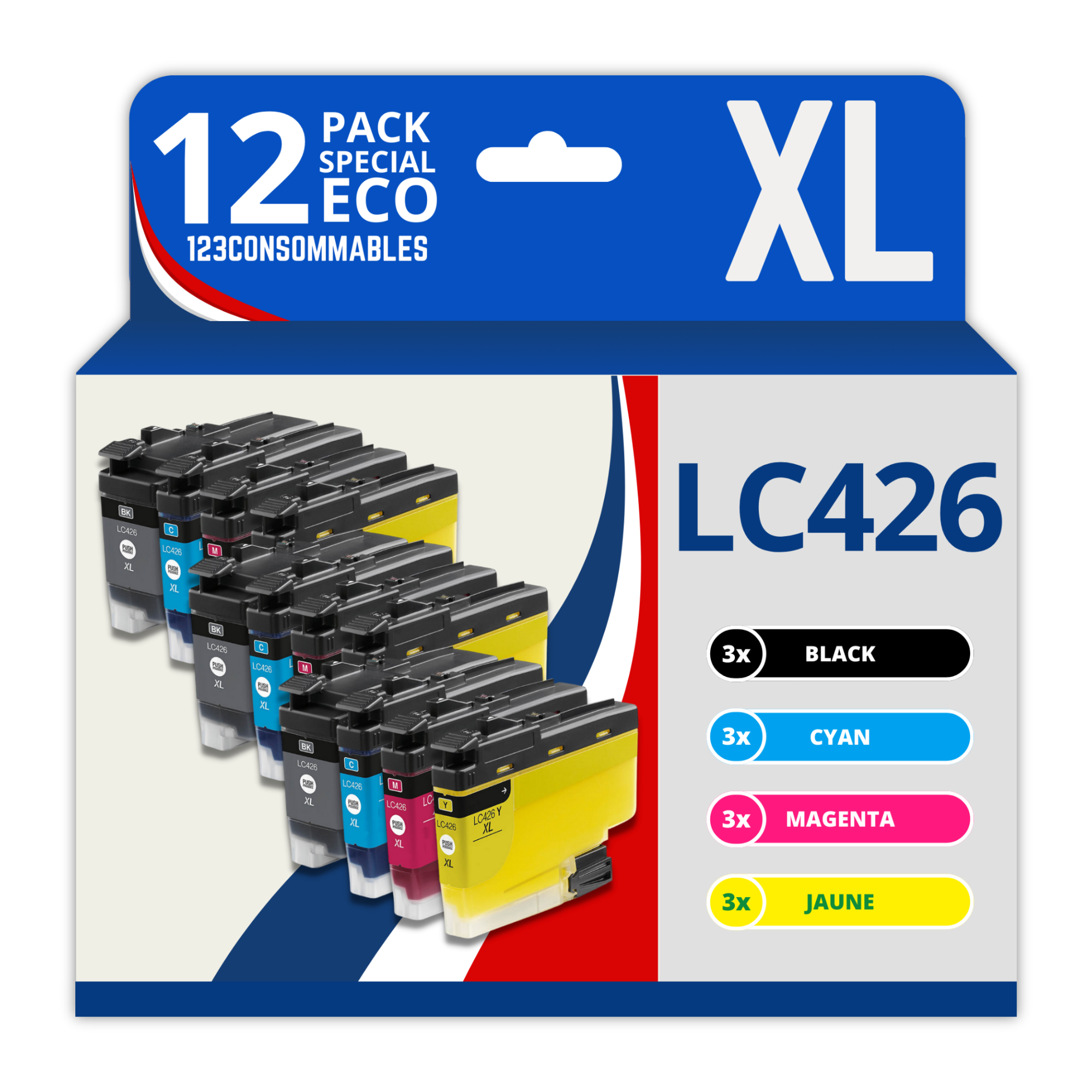 Pack compatible BROTHER LC426XL, 12 cartouches