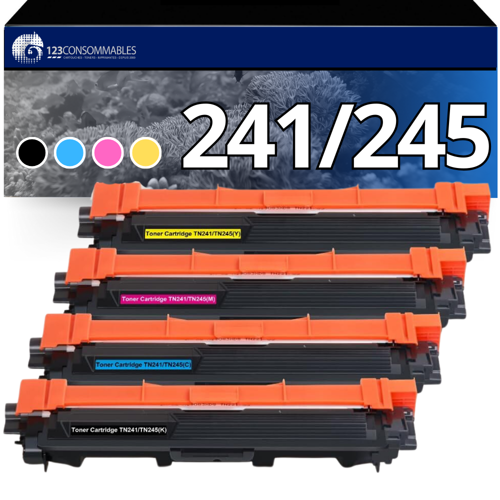 ✓ Pack 4 Toners compatible BROTHER TN-241/TN-245XL couleur pack en stock -  123CONSOMMABLES