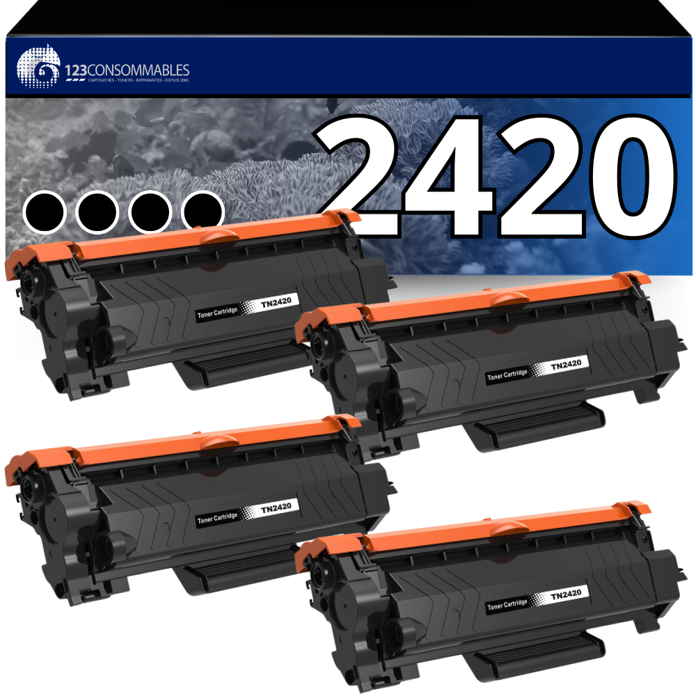 ✓ Pack 4 toners compatibles BROTHER TN-2420 noir couleur Noir en