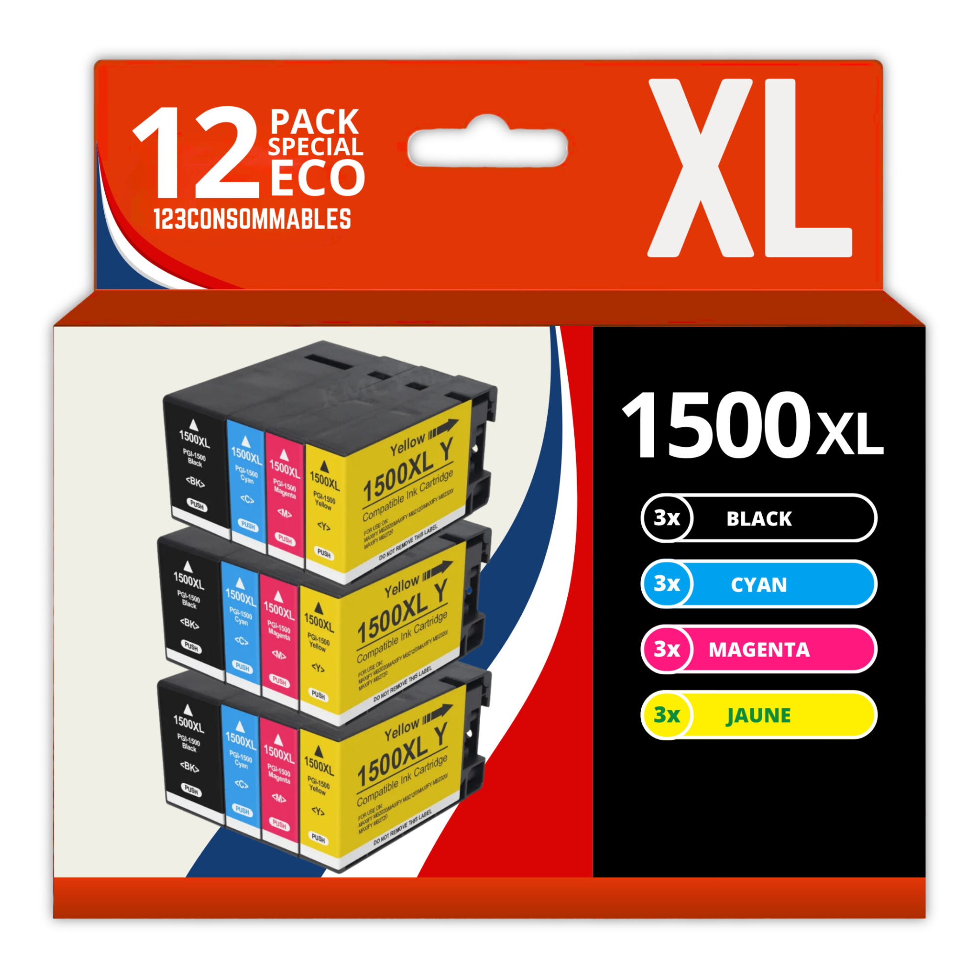 Pack 12 cartouches compatibles CANON PGI1500 XL