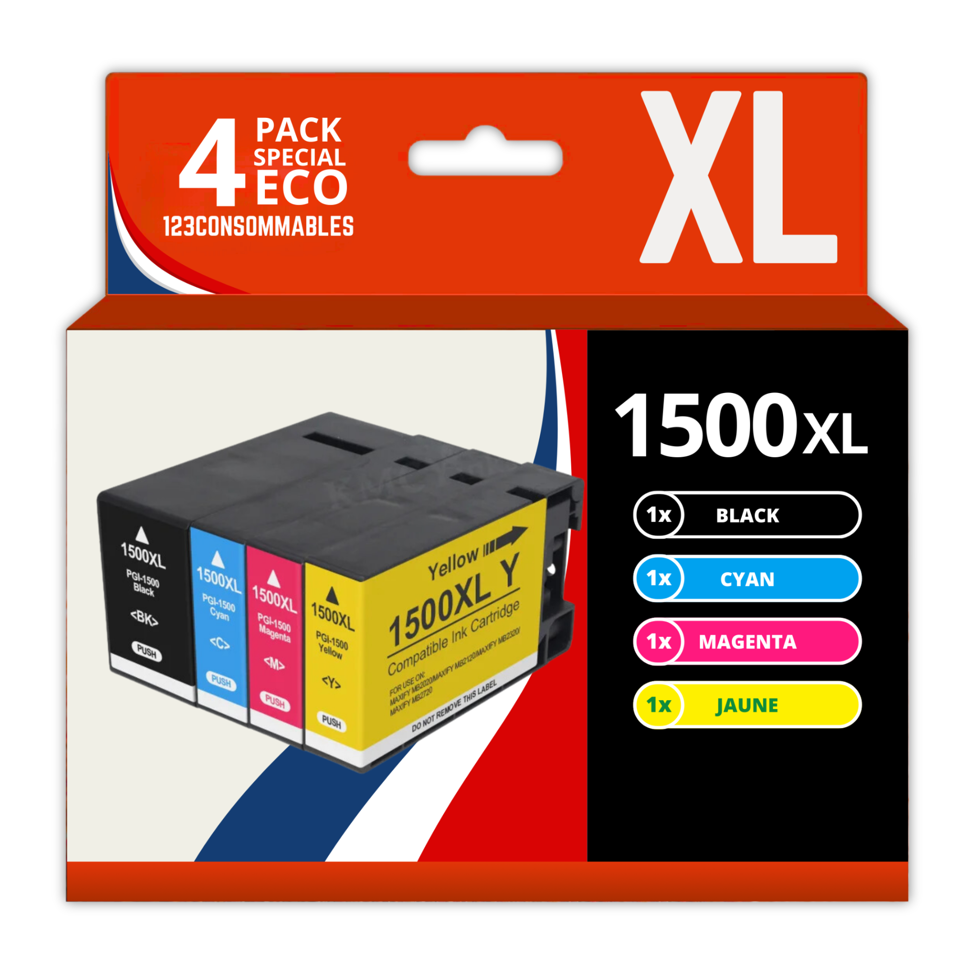 Pack 4 cartouches compatibles CANON PGI1500 XL