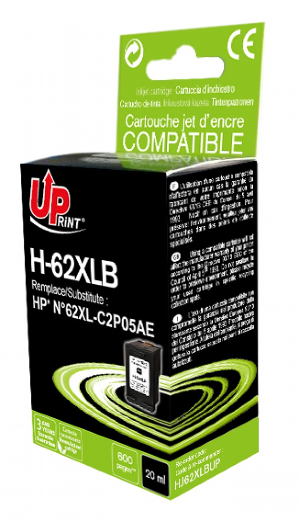 HP 62 XL Noire (17 ml au lieu de 12 ml d'origine en XL) - Atout Cartouches
