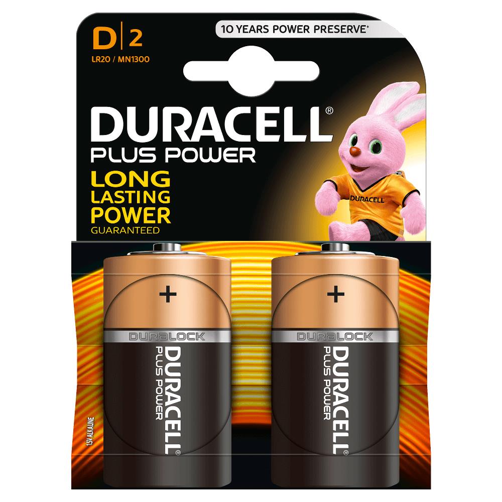 Duracell Plus, lot de 2 piles alcalines type D 1,5 Volts- LR20 MN1300 à  prix pas cher