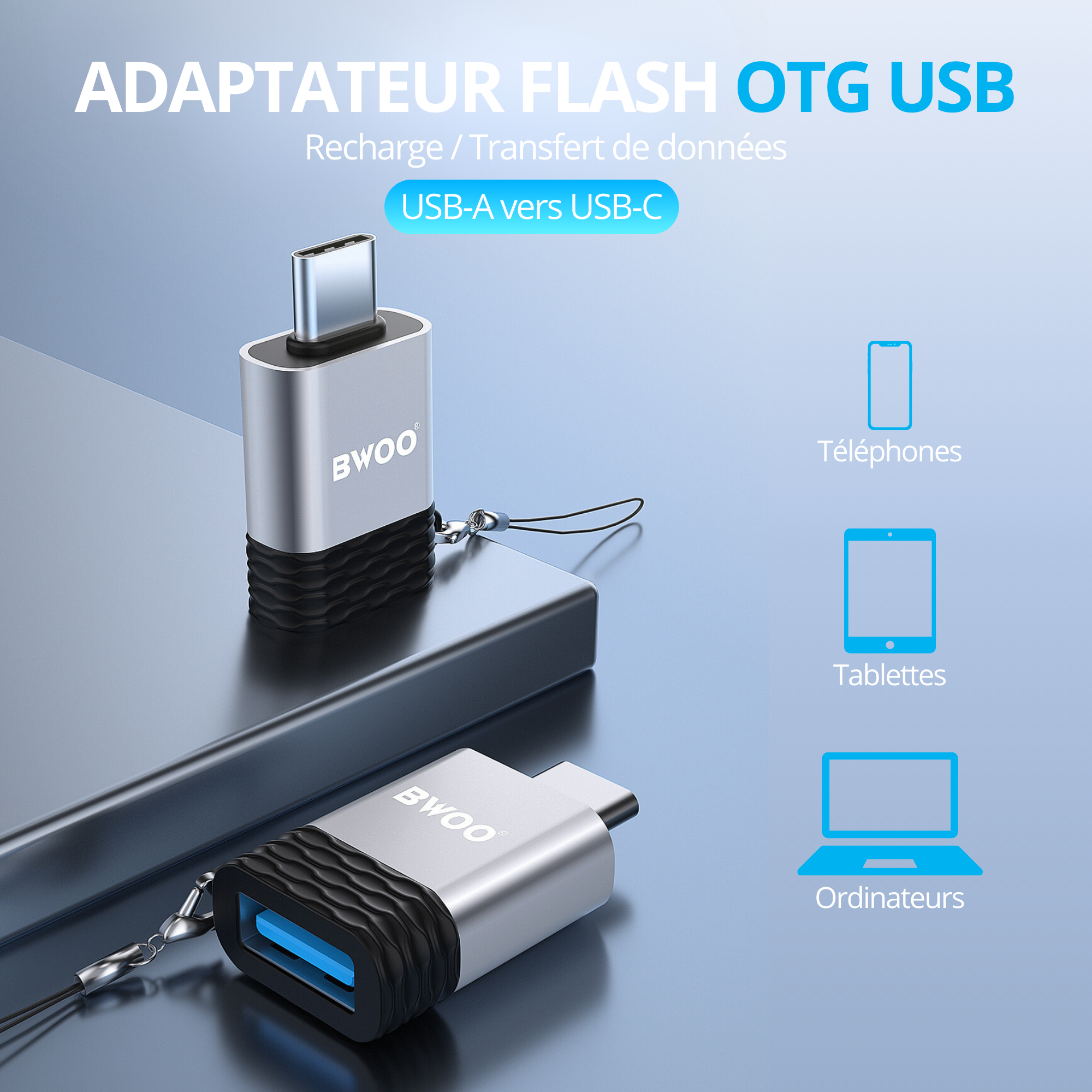 BWOO Adaptateur BZ-35 - Type C vers USB - Gris