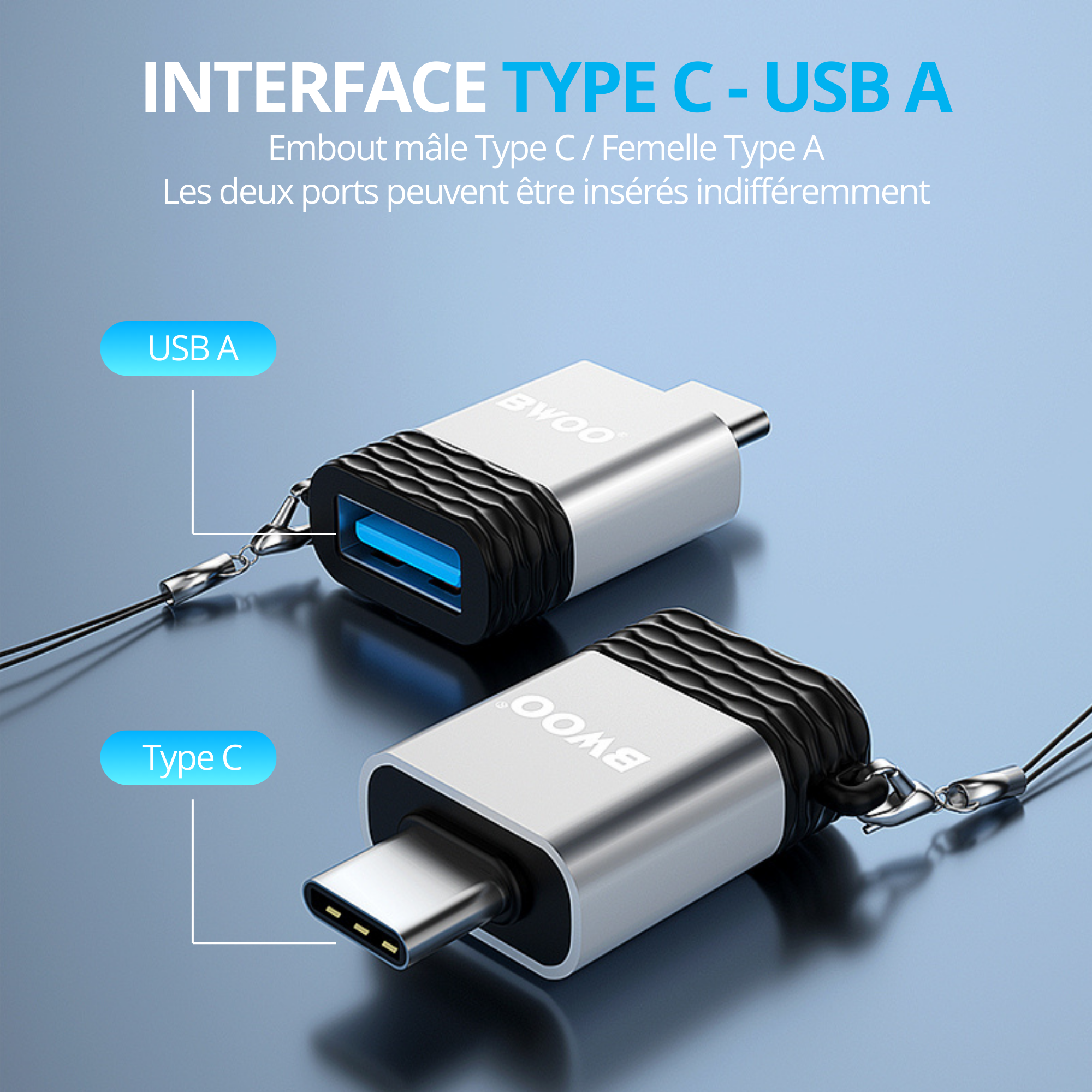 BWOO Adaptateur BZ-35 - Type C vers USB - Gris