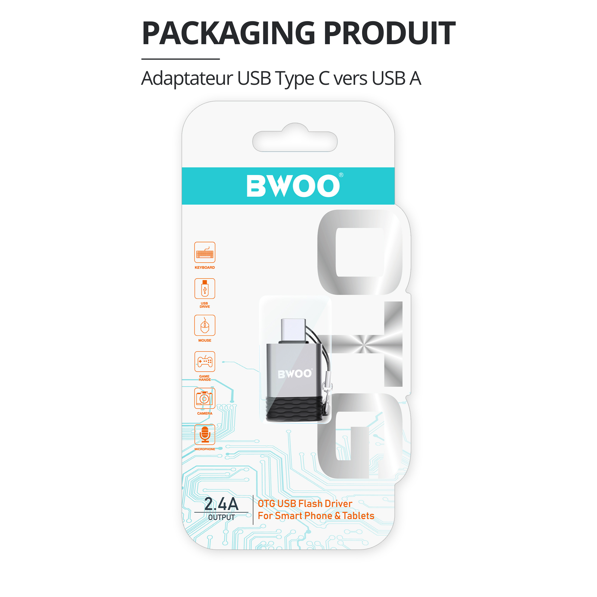 BWOO Adaptateur BZ-35 - Type C vers USB - Gris