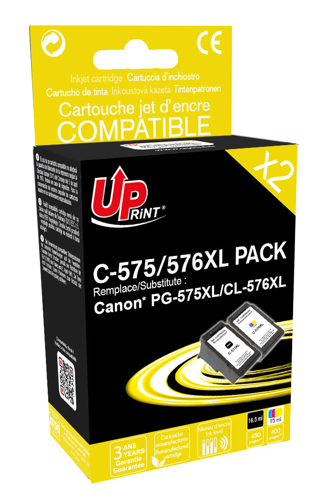 ✓ Pack UPrint compatible CANON PG-575XL/CL-576XL, 2 cartouches