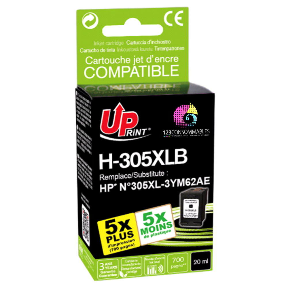 ✓ Cartouche compatible HP 305XL noir - SANS NIVEAU ENCRE couleur