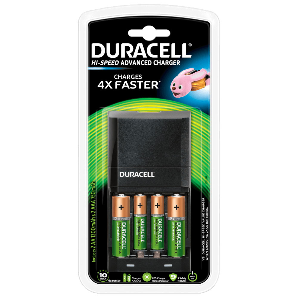 ✓ Chargeur rapide de piles Duracell AA / AAA - 1300 mAh - Comprend 2 piles  AA et 2 piles AAA en stock - 123CONSOMMABLES
