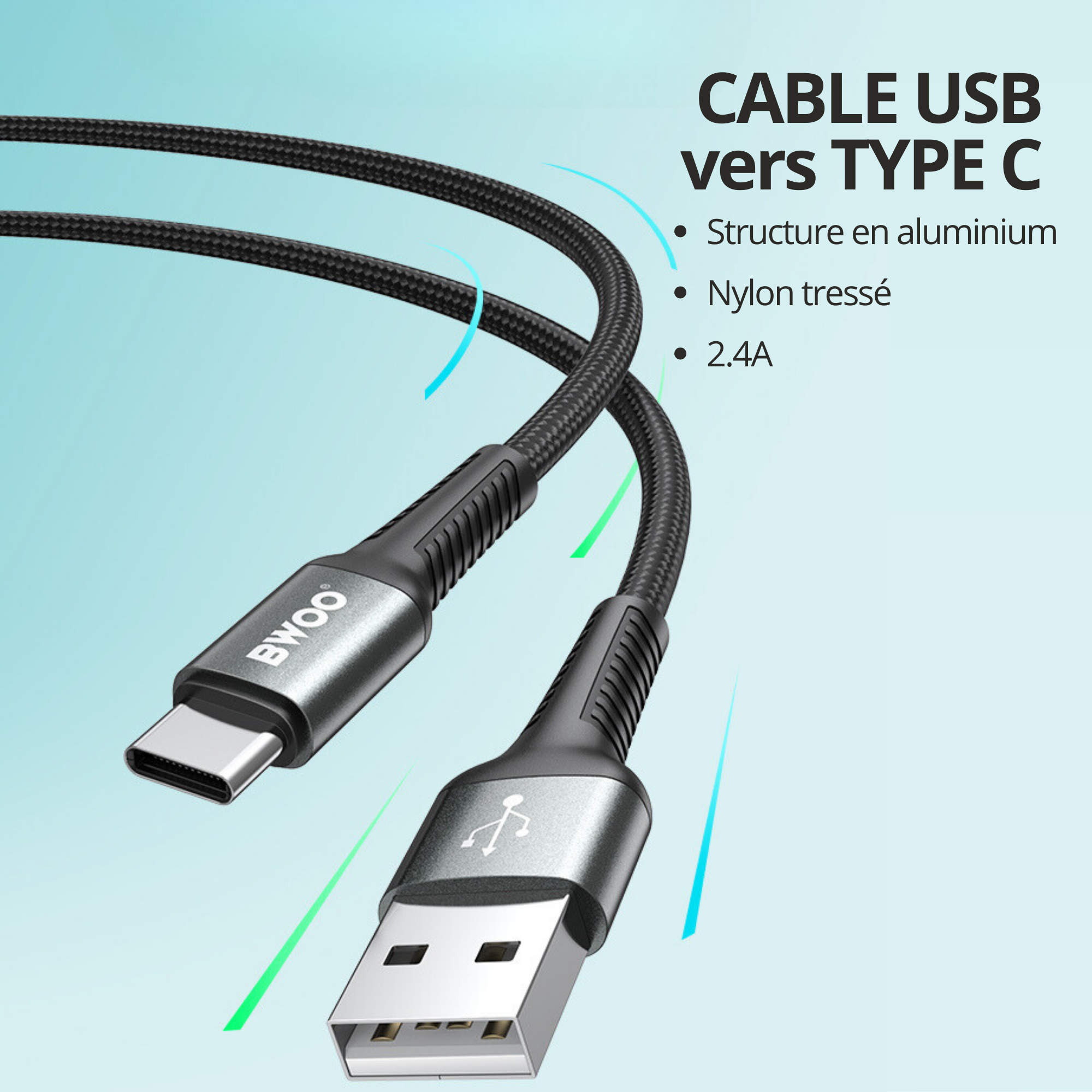 BWOO Câble USB vers USB-C X288C - 1M - Noir