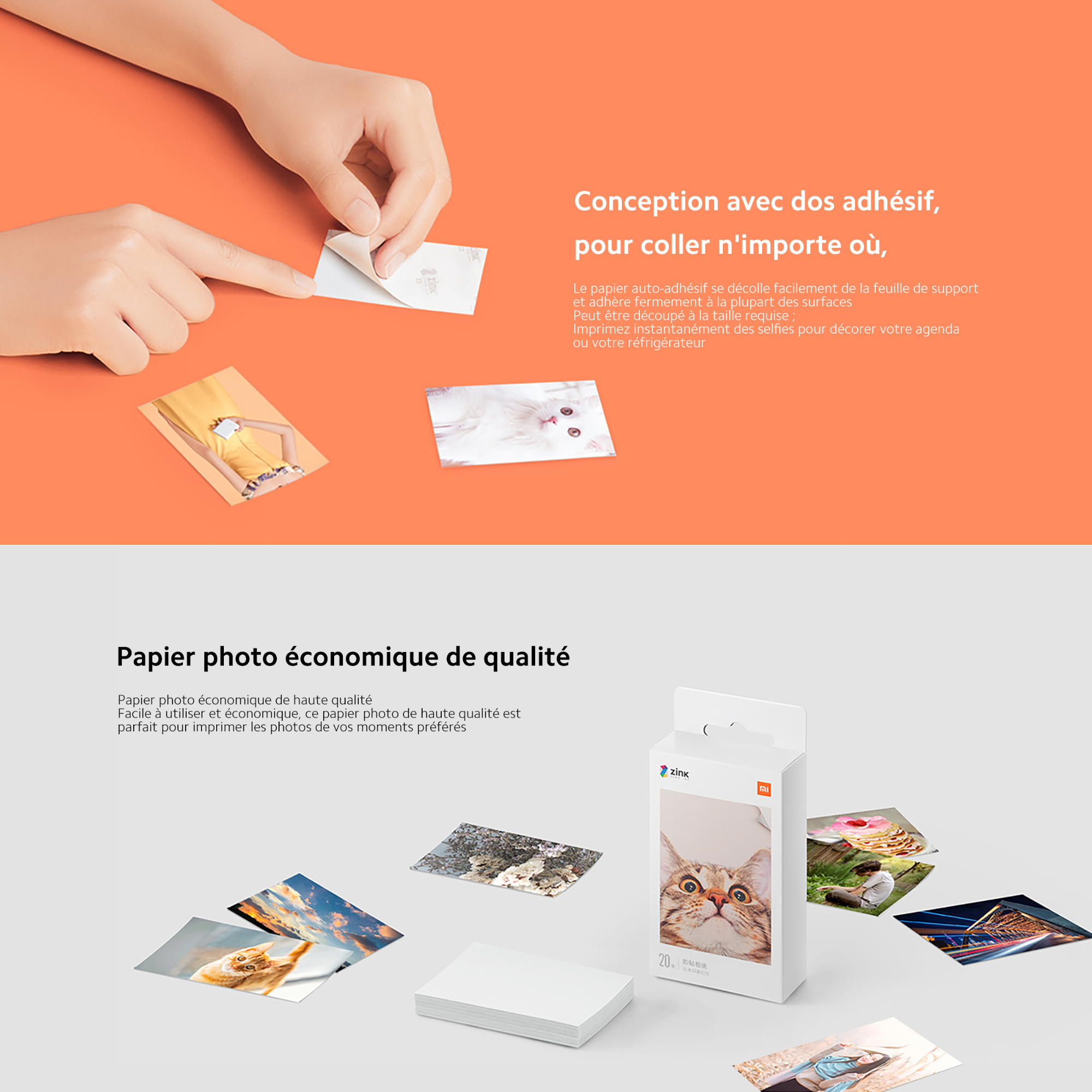 Pack 2 - Papier photographique Xiaomi pour imprimante Imprimante photo portable Xiaomi Mi 20 unités (40 feuilles)