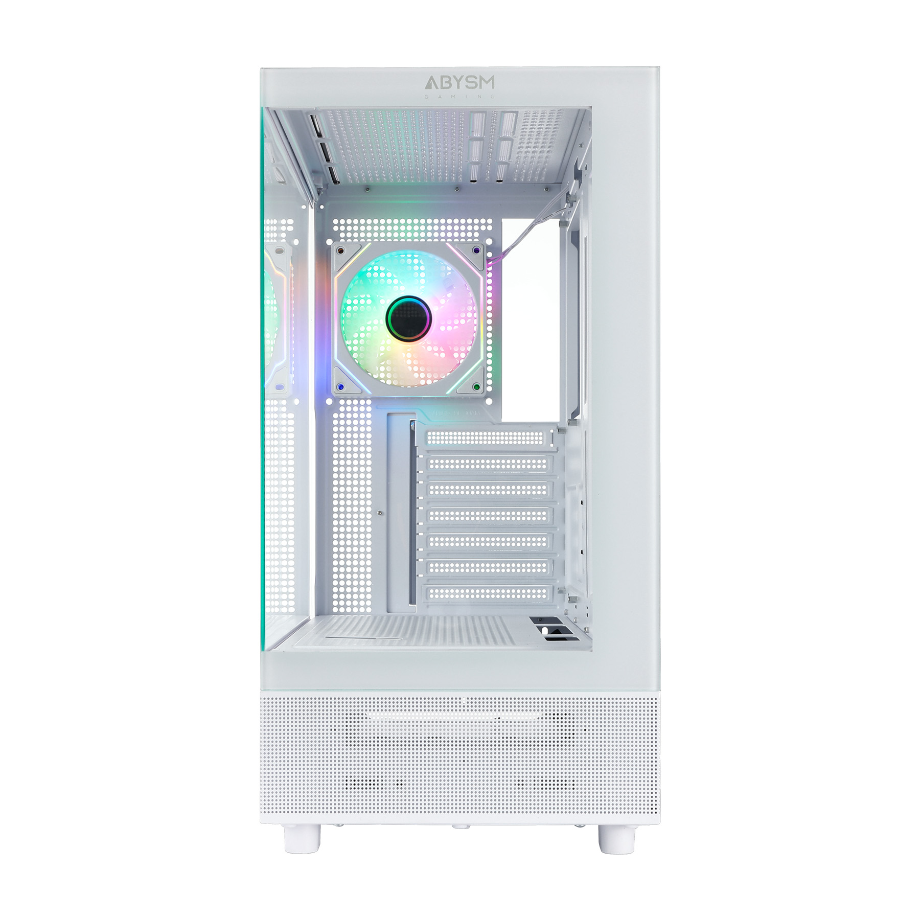 Abysm Danube Sava H400 Boîtier Tour ATX, ITX, Micro ATX Blanc - Verre Trempé Latéral et Avant - 3,5" et 2,5" - USB-A, USB-C et Audio - 1 Ventilateur ARGB Installé - Supporte le Refroidissement Liquide