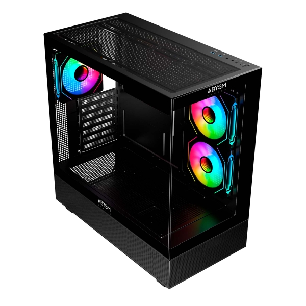 Abysm Danube Sava H400 Prime Black ATX, Mini-ITX, Micro ATX Boîtier Tour - Verre Trempé Latéral et Avant - 3,5" et 2,5" - USB-A, USB-C et Audio - 3 Ventilateurs ARGB installés - Supporte le Refroidissement Liquide