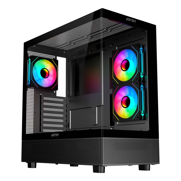 Abysm Danube Sava H400 Prime Black ATX, Mini-ITX, Micro ATX Boîtier Tour - Verre Trempé Latéral et Avant - 3,5" et 2,5" - USB-A, USB-C et Audio - 3 Ventilateurs ARGB installés - Supporte le Refroidissement Liquide