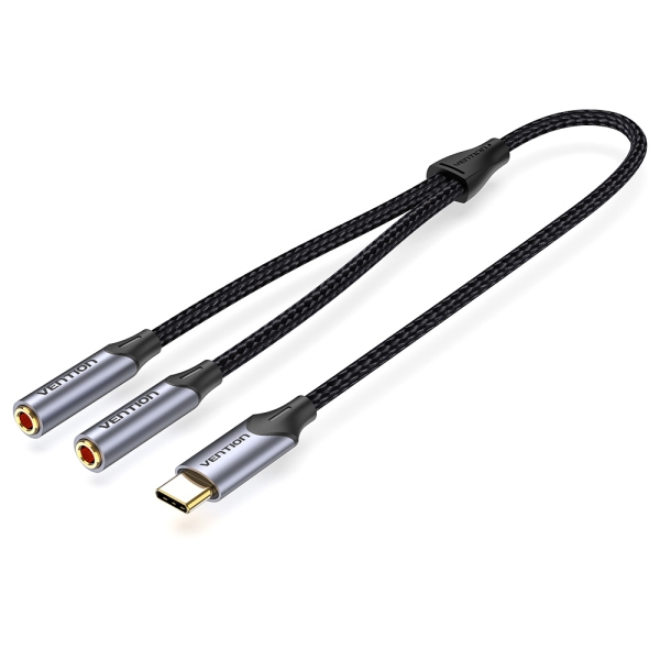 Adaptateur Vention USB-C vers TRS restaure le son d'origine - Haute fidélité - Puce VT0200 - Boîtier en aluminium - Couleur grise