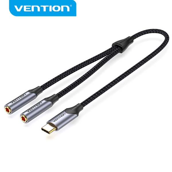 Adaptateur Vention USB-C vers TRS restaure le son d'origine - Haute fidélité - Puce VT0200 - Boîtier en aluminium - Couleur grise