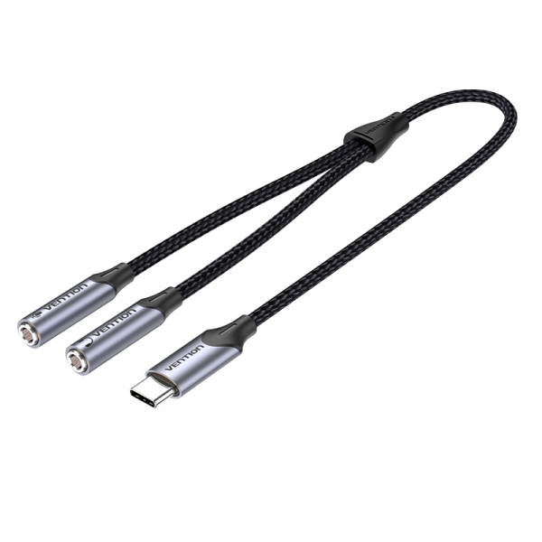 Adaptateur Vention USB-C vers TRS - Son Hi-Fi - Puce VT0200 - Boîtier Aluminium - Anti-Noeud - Résistant à l'usure - Couleur Gris