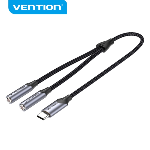 Adaptateur Vention USB-C vers TRS - Son Hi-Fi - Puce VT0200 - Boîtier Aluminium - Anti-Noeud - Résistant à l'usure - Couleur Gris