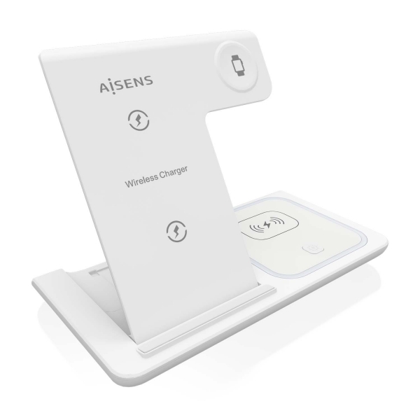 Aisens 15W 3 en 1 Chargeur sans fil USB-C pour mobile - Apple Watch - Écouteurs avec étui de chargement - Couleur blanche