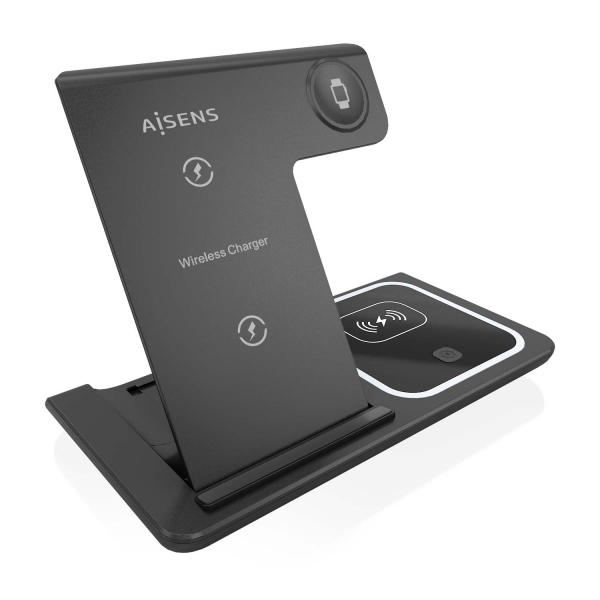 Aisens 15W 3 en 1 USB-C Chargeur sans fil pour mobile - Apple Watch - Casque avec étui de chargement - Couleur noire