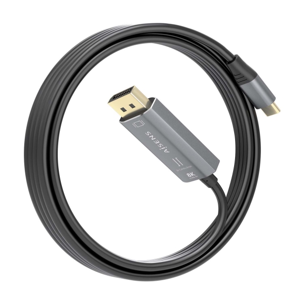 Aisens Câble Convertisseur Bidirectionnel Aluminium USB-C vers Displayport 8K@60Hz - USB-C/M-DP/M - 1,8m - Couleur Gris