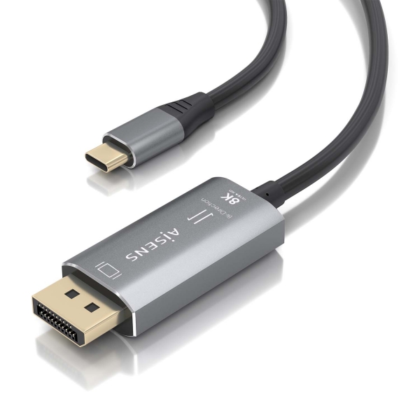 Aisens Câble Convertisseur Bidirectionnel Aluminium USB-C vers Displayport 8K@60Hz - USB-C/M-DP/M - 1,8m - Couleur Gris