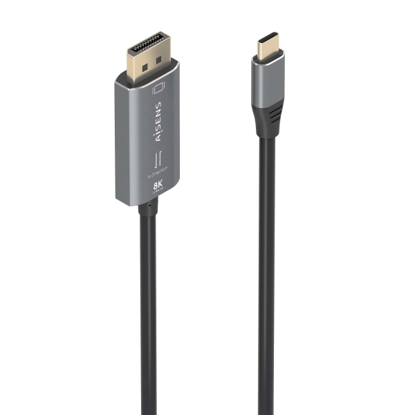 Aisens Câble Convertisseur Bidirectionnel Aluminium USB-C vers Displayport 8K@60Hz - USB-C/M-DP/M - 1,8m - Couleur Gris