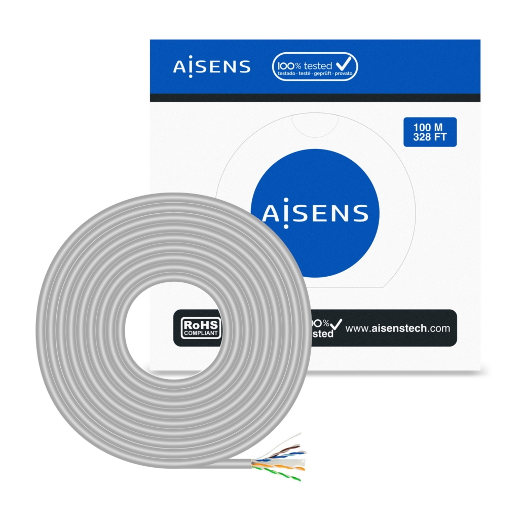 Aisens Câble Réseau RJ45 Cat.6 Rigide UTP AWG23 CCA (Alliage) - 100m - Couleur Gris