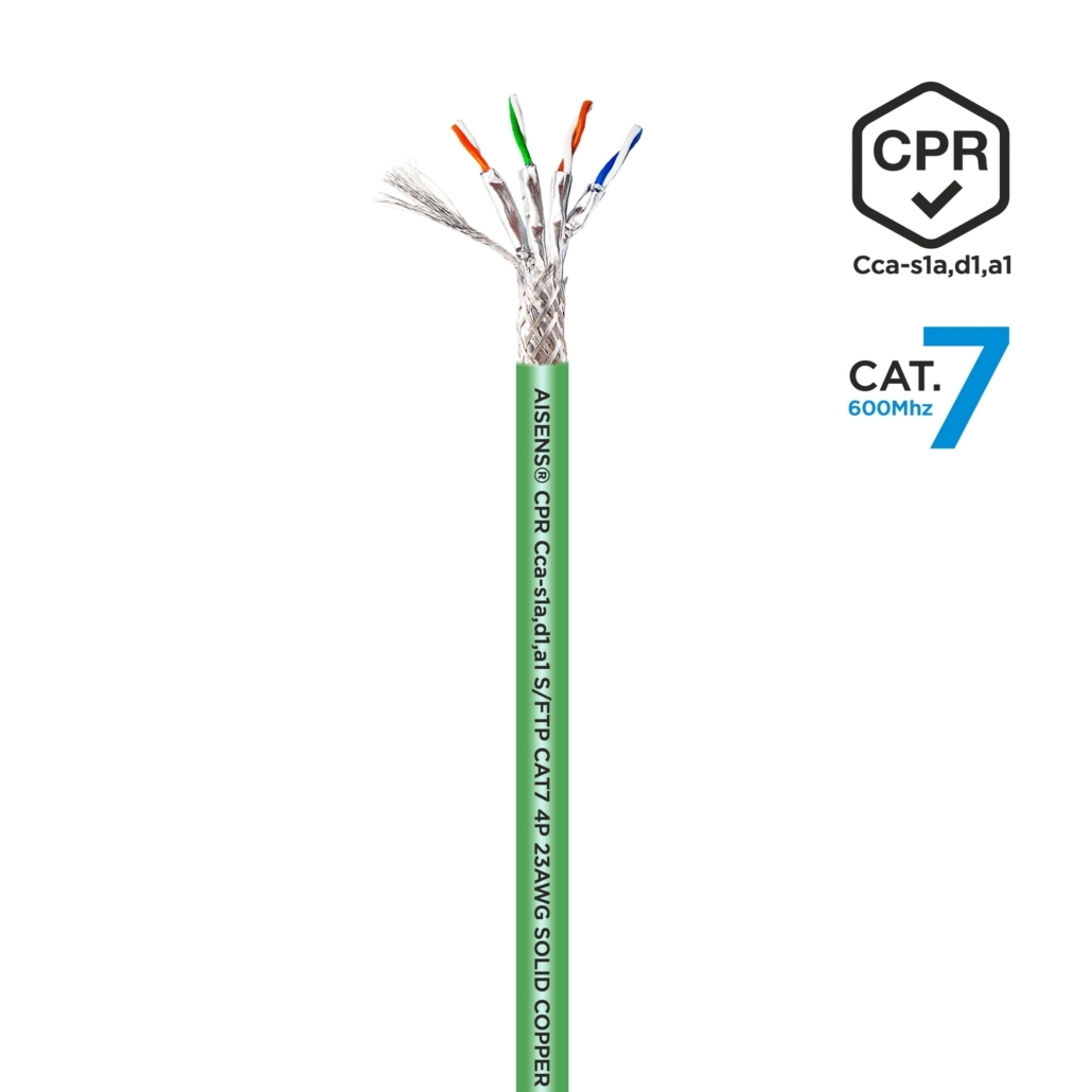 Aisens Câble Réseau RJ45 LSZH CPR Cca CAT.7 600 MHZ S/FTP AWG23 - 500M - Couleur Verte