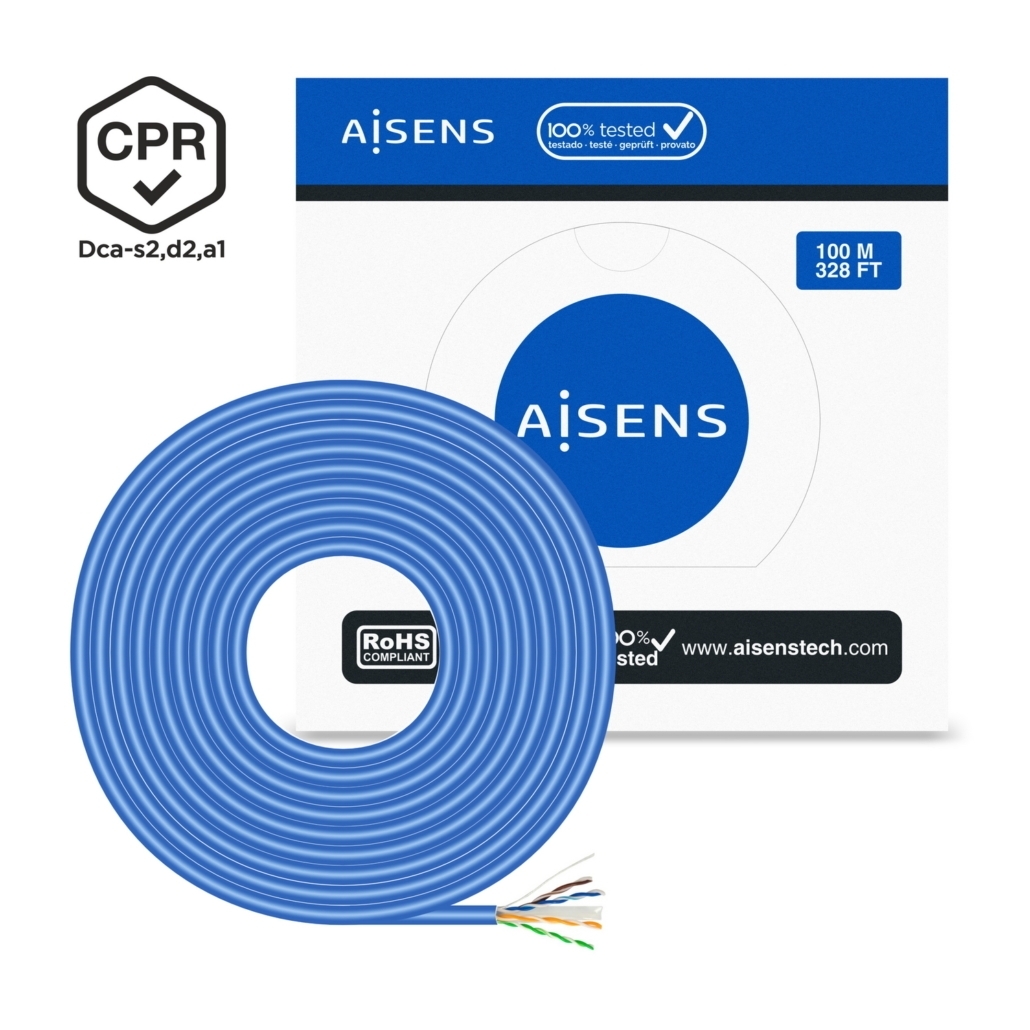 Aisens Câble Réseau RJ45 LSZH CPR Dca CAT.6 UTP AWG24 - 100M - Couleur Bleu