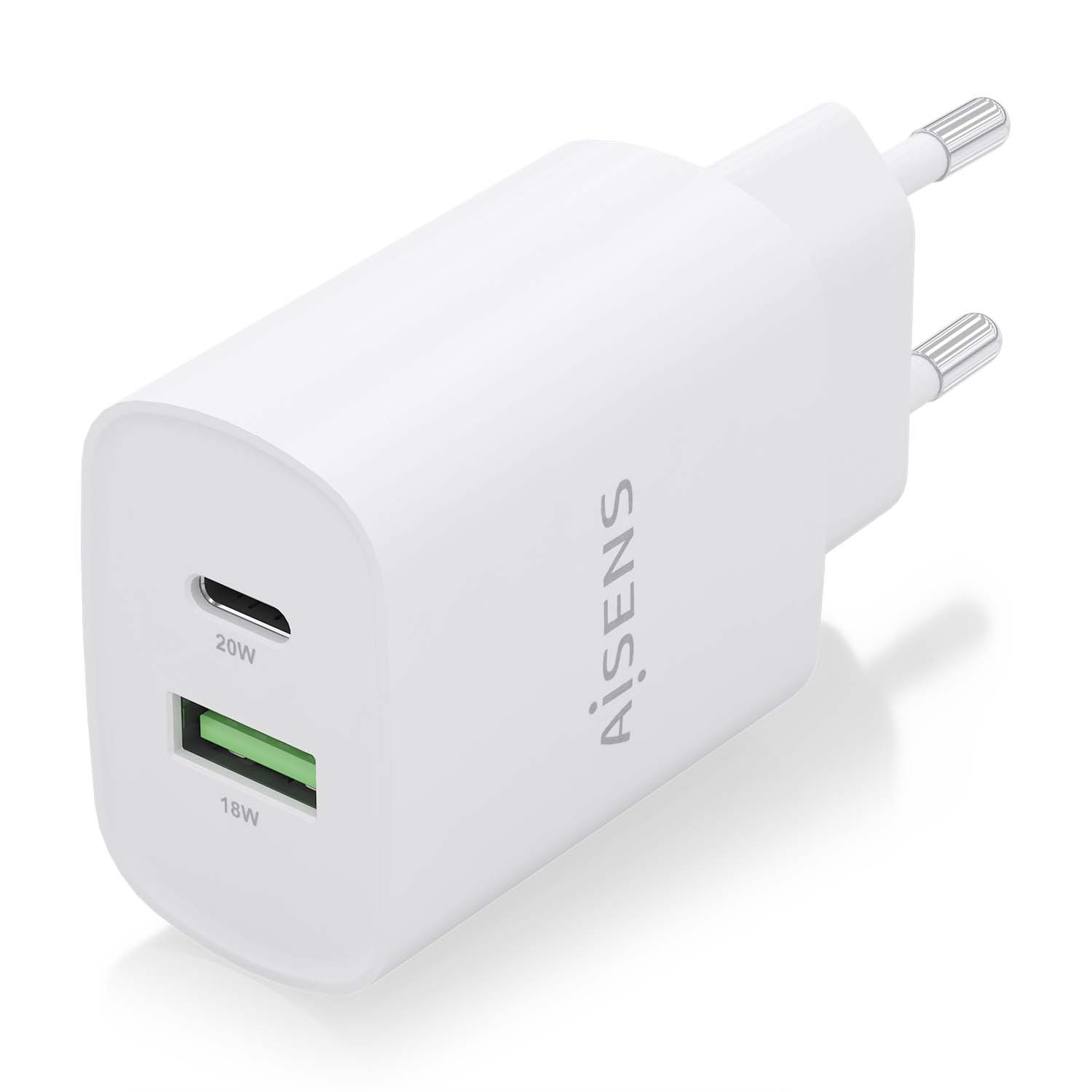 Aisens Chargeur 20W - 1xUSB-C PD3.0 - 1xUSB-A QC3.0 - Blanc