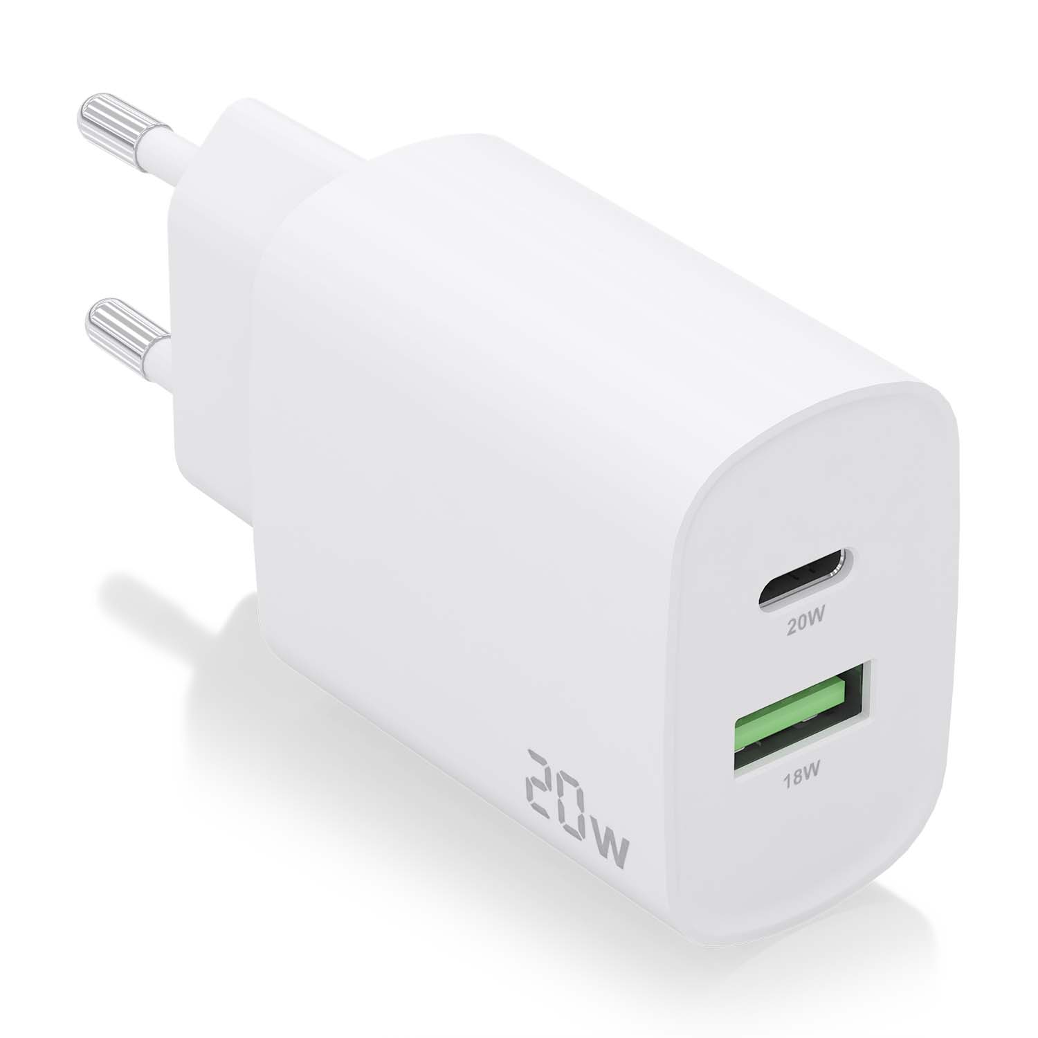 Aisens Chargeur 20W - 1xUSB-C PD3.0 - 1xUSB-A QC3.0 - Blanc